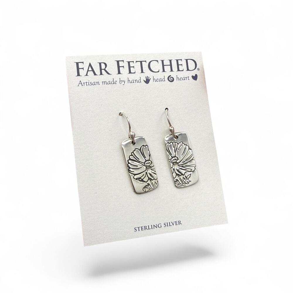 Far Fetched Cosmos Flower Dangle Earrings 925 Sterling Silver Artisan Handmade - Picture 2 of 6